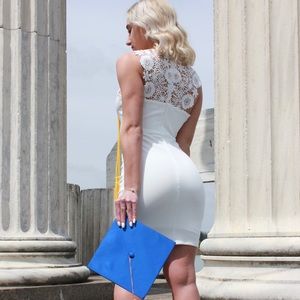 Floral Lace Back White Bodycon Dress